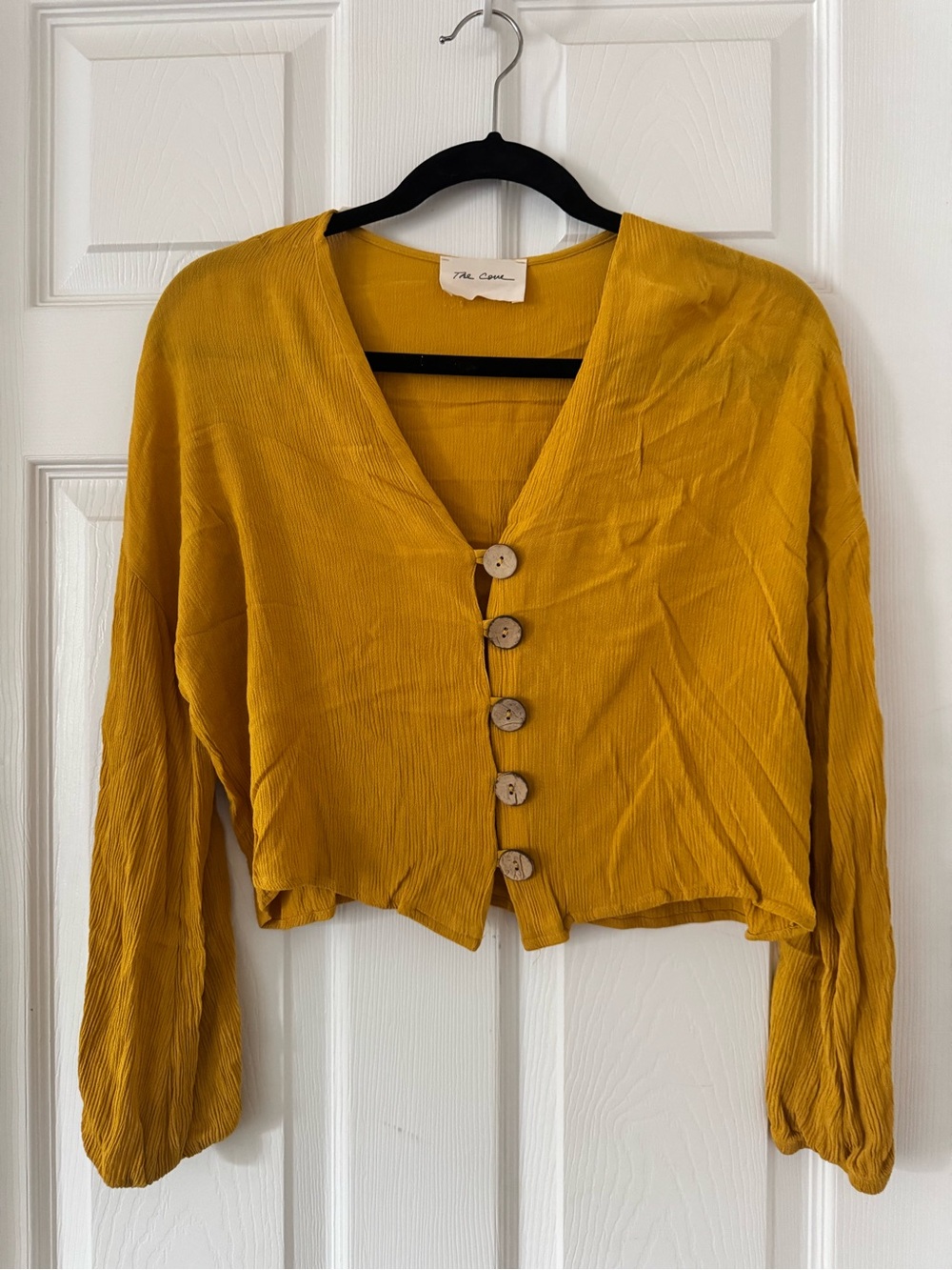 The Cove Mustard Button-Front V-Neck Crop Top